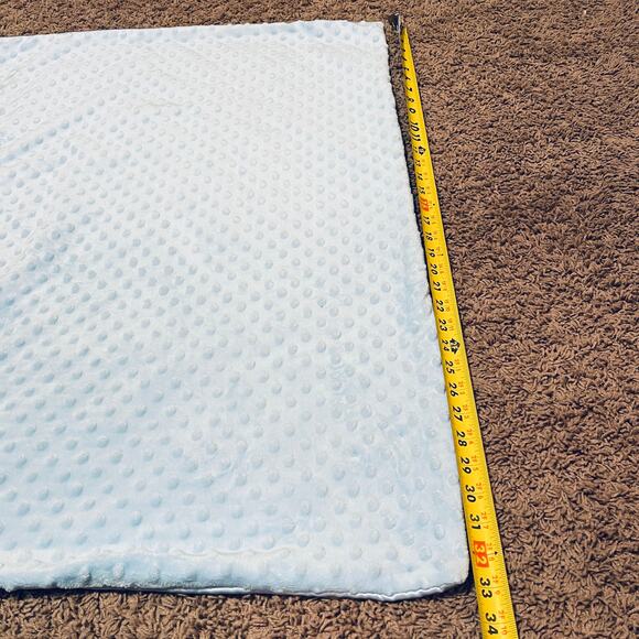 Handmade Baby Blue Minky Dot and Satin Baby Blanket 28" x 33" - Picture 3 of 4